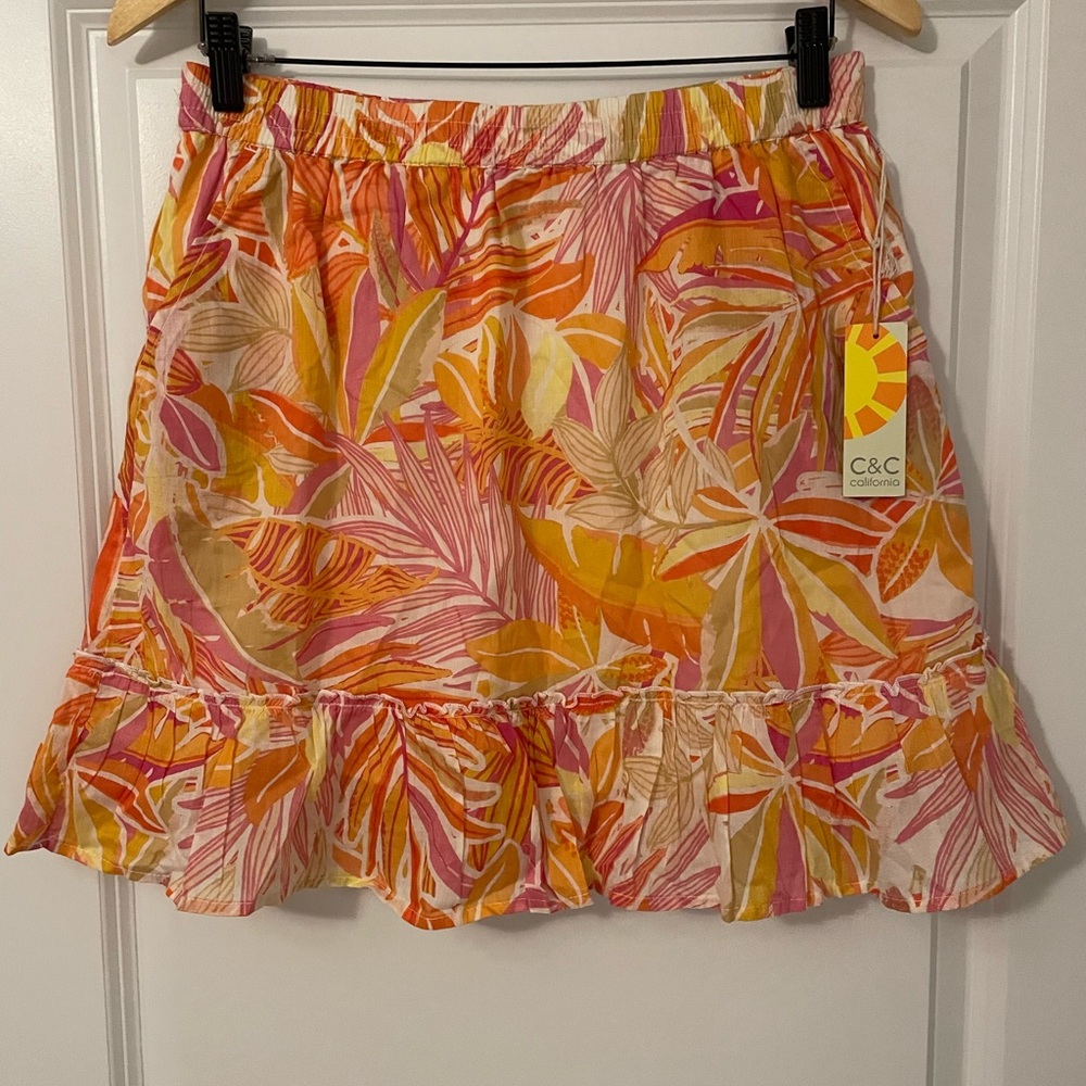 NWT C&C California Women's Tropical Print Skirt - Orange and Pink